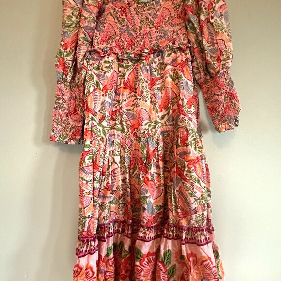 Farm Rio Pink Macaw Flight Smocked Top Maxi Dress - Picture 6 of 6